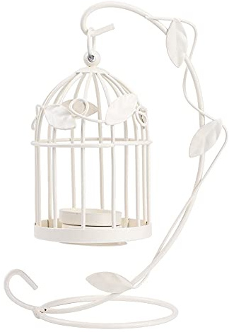 Wakects Vögel Käfig Kerzenhalter Schmiedeeisen Vintage Kerzenhalter Dekorative Kerzenleuchter für Kerzenschein Abendessen, Hochzeit, Party, Weihnachten, 22X12cm(Weiß)
