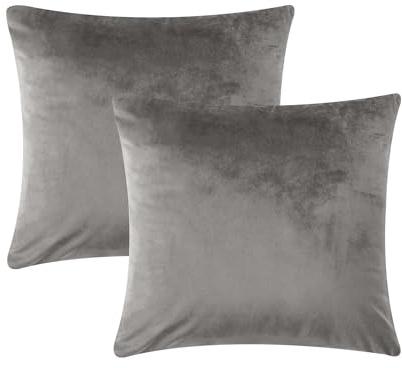 AMEHA Samt-Kissenbezüge, 45 x 45 cm, 2er-Pack, quadratische Kissenbezüge, dekorativer Grauer Kissenbezug für Sofa, Schlafzimmer, Wohnzimmer, mit unsichtbarem Reißverschluss