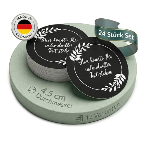 24 Stück Personalisierte Aufkleber - Personalisierte Aufkleber mit Wunschtext - 4,5 cm Runde Papieraufkleber Etiketten für Hochzeit, Taufe, Produkte, Geburtstag (Style 11)