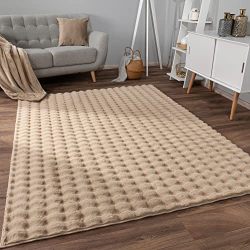 Paco Home Tapis de Salon Doux et Moelleux Moderne Bubble Fourrure Design géométrique Effet de Profondeur élevé, Dimension:200x280 cm, Couleur:Beige 3