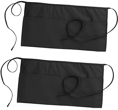 DOITOOL 2stücke Halblange Schürze Schwarz Für Damen Herren Küchenbedarf Mit Tasche Leicht Zu Waschen Kochschürze Kellnerschürze