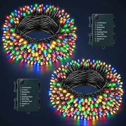 Hopelit LED Lichterkette Außen Batterie 2 Stück, 5m 50 LEDs Bunt, Lichterkette Outdoor mit Timer und 8 Modi, Wasserdicht Lichterkette Innen für Garten, Party, Balkon, Hochzeitsdeko