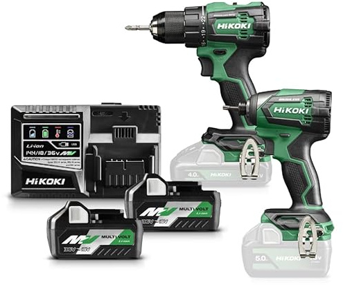HiKOKI Akku-Kombiset 18V/36V - Bohrschrauber & Schlagschrauber - Kraftvoll, kompakt, ideal für Montage, Werkstatt & Heimwerker - Inkl. 2 Akkus (2,5 Ah/5,0 Ah), Ladegerät und HSC III Koffer