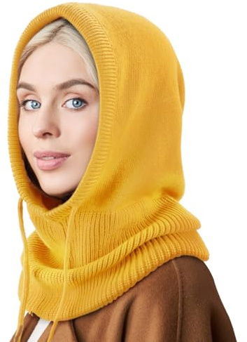 DRESHOW Vinter Mössor för Kvinnor Balaclava Stickad Beanie Skull Cap med Dragsko Varm Hooded Scarf Hatt
