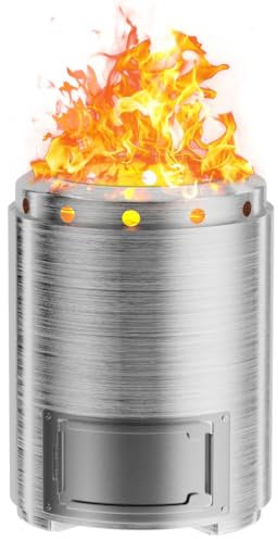 Peiouly Tisch-Feuerstelle, 18,5 x 14 cm, raucharme Mini-Feuerstelle für den Außenbereich & Terrasse, angetrieben durch Pellets oder Holz, sichere Verbrennung Tischfeuerstelle, mit Reisetasche, 304