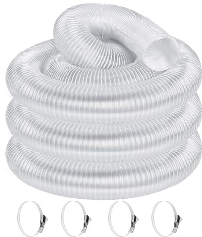 Elecoman 4 x 20' Heavy PVC Dust Collection Hose,Flexible Clear Debris and Fume Collection Hose with Stainless Steel Hose Clamps for Dust Collectors with 4 Ports, Ideal for Shop Vacuums