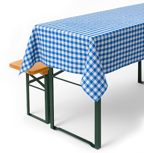 texpot Tischdecke Biertisch 110 x 260 cm blau-weiß kariert 20 mm Karo Baumwolle Landhaus Oktoberfest