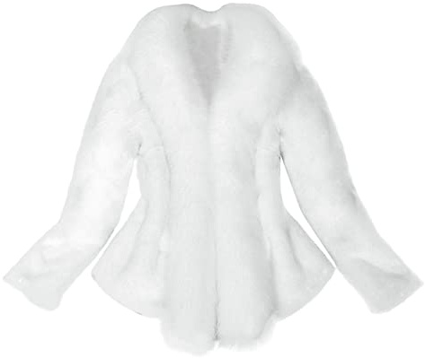 IQYU Pälsrock dam vit bröllop pälsjacka fuskpäls pälskrage jacka cardigan elegant päls kort jacka pälsrock vinterjacka fuskpäls jacka rock rockar pälsjacka pälsrock, Vit, Small