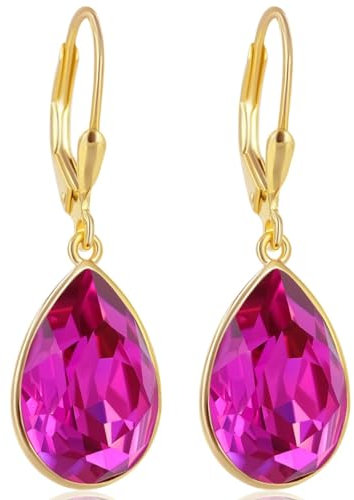 Ohrringe Silber 925 Kristalle Tropfen Fuchsia Pink 18 kt vergoldet NOBEL SCHMUCK