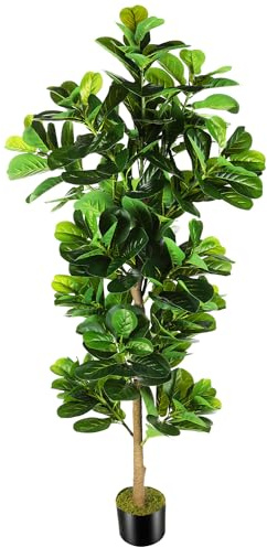 OXLLXO 7.3ft Artificial Fiddle Leaf Fig Tree (87in) with Plastic Nursery Pot Faux Tree, Ficus Lyrata Fake Plant for Office House Farmhouse Living Room Home Decor (Indoor/Outdoor)
