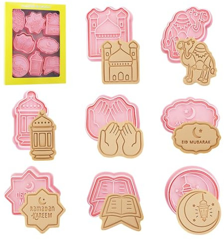 8 Stück Eid Mubarak Ausstechformen,Ramadan Ausstechformen,Keksstecher Eid Mubarak,Keksausstecher Ramadan,Plätzchen Ausstecher 3D,Ramadan Keksausstecher,Muslimische Ausstechformen (Ramadan-B)