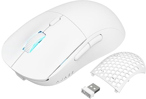 YINDIAO AJAZZ AJ199 Souris de Jeu sans Fil,Capteur Optique Pixart PAW3395,26000DPI,Ultra-légère (59g),2,4Ghz,1ms,Filaire USB C,6 Boutons Programmables,Batterie Longue Durée,Pieds PTFE,PC/Mac - Blanc