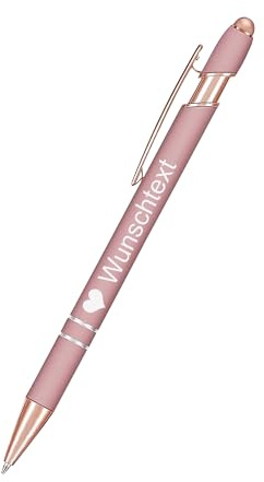 Maus-Design Personalisierter Kugelschreiber Rosegold, Kugelschreiber mit Gravur ab 1 Stück, Wunschtext mit Schriftartwahl und optional Motiv (1er Pack)
