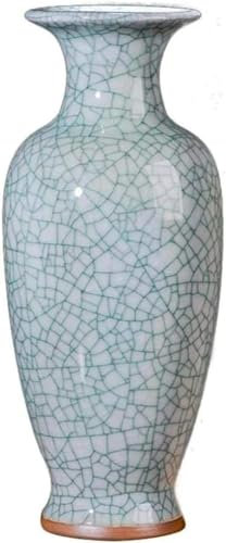Vase en céramique bleu et blanc - Vase funéraire classique simple fait à la main pour fleurs sèches - Décoration artistique pour la maison, le salon, la chambre à coucher, le bureau - Hauteur : 34 cm