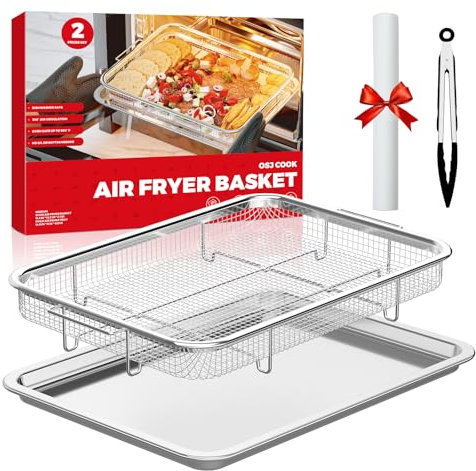 Air Fryer Basket for Oven, Air Fryer Basket and Stainless Steel Baking Tray Pant Oven Air Fryer Pan Rack for Cooking Baking Dishwasher and Broiling