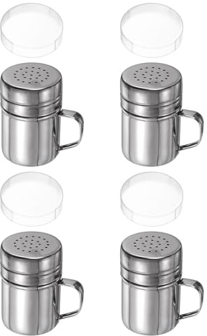 QUARKZMAN 4Pcs Saleros de Especias de Acero Inoxidable de 6 Onzas con Asa y Tapa para Sal, Azúcar, Harina
