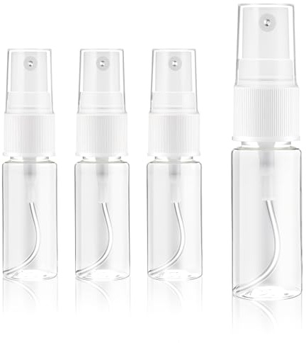 JJUNW Paquete de 4 botellas de pulverización, pequeñas botellas de plástico de niebla fina, mini botellas vacías de viaje, recipientes pequeños recargables para líquidos, perfumes, líquidos de