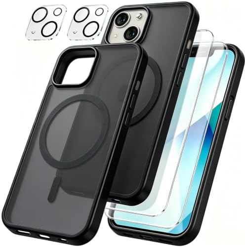 Czyoa für iPhone 13 Hülle, TPU Schutzhülle mit Magnetsicher mit 2 Stücke Schutzfolie + 2 Kameraschutz Displayschutzfolie für iPhone 13 6.1 - Schwarz