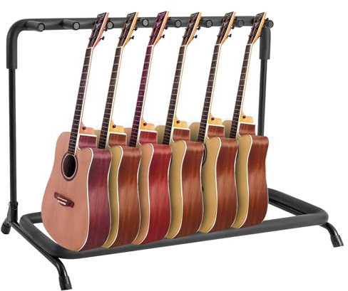 7 Fach Gitarrenständer, Mehrfach Gitarrenhalter, Multi Gitarrenstaender für Klassik-, Akustik-, E-Gitarre, E-Bass, Saiteninstrumente, Gitarrenstativ Klappbar mit Gummi gepolstert (99 *41*66.5cm)