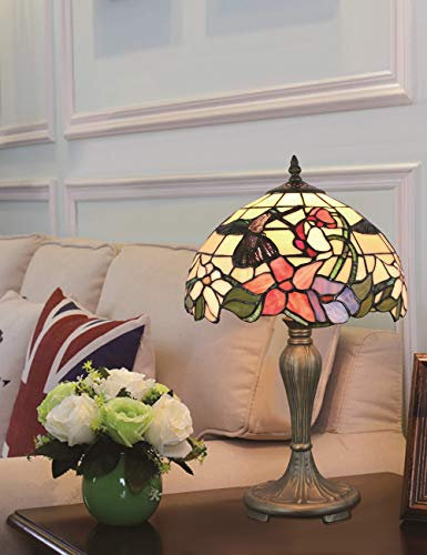 Faucet 12- inch Vintage Pastoral Hummingbird with Flowers Stained Glass Table lamp Bedroom lamp Bedside lamp water-tap