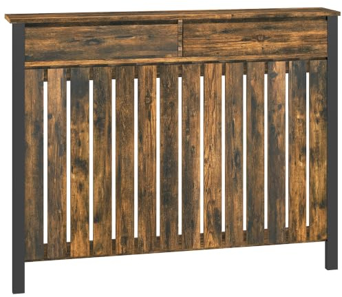 HOMCOM Radiator Cover with Drawers, Large, 119 x 19 x 93cm, Rustic Brown | Vertical Slatted Grill, Industrial MDF Wood Cabinet Shelf, Heating Cover, Living Room, Bedroom, Hallway