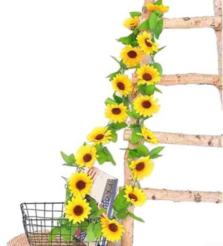 Wunderschöne künstliche Blumengirlande mit zwei leuchtenden künstlichen Sonnenblumen (F)