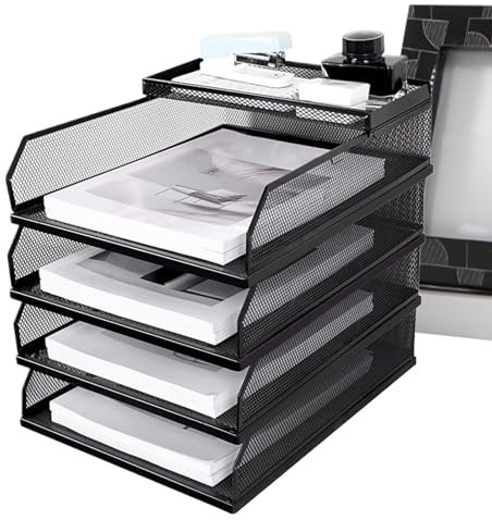 Porta file – Supporto per file da desktop, organizzatore verticale di file per scrivania | Mesh verticale per documenti e uomini e donne, Vintage Wooden Desk