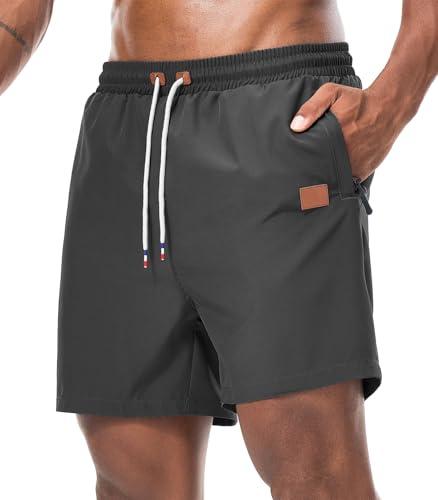 Curluriy löparshorts för män gym träning jogging med blixtlåsfickor lätt andningsbar sommar snabbtorkande, Grå, XXL
