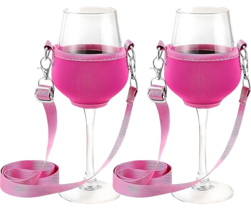 IKOPFLN 2 Stück Rosa Weinglashalte, Weinhalter zum umhängen, Weinglas halterung zum umhängen, Wine glass holder