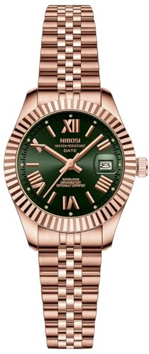NIBOSI Women's Watch Analog Quartz Waterproof Ladies Wrist Watches with Date Dainty Gold Fashion Luxury Stainless Steel Watch for Small Wrists Female Designer Dress Watches for Women (Rose Green)