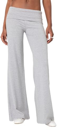 ensswliz Pantaloni da yoga da donna a vita bassa a gamba larga pantaloni della tuta a zampa svasata pantaloni a campana Y2K Lounge Foldover pantaloni, a-grigio, XL