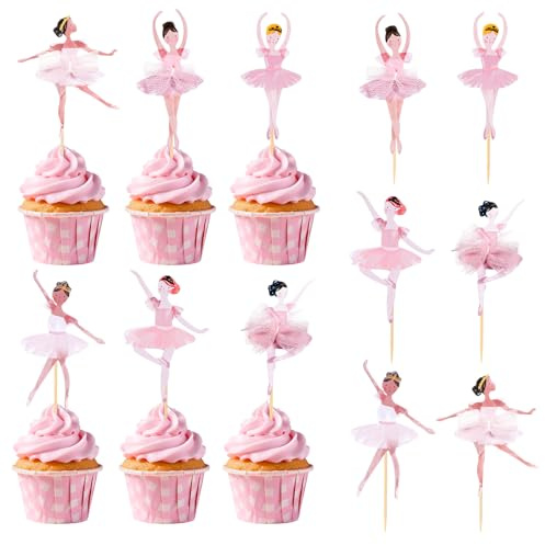 Giantree 36 Stück Ballerina Cupcake Toppers, Rosa Ballettrock Design Ballerina Geburtstag Deko Ballett Mädchen Cupcake Deko für Kinder Baby Party Geburtstag Party Kuchen Dekoration