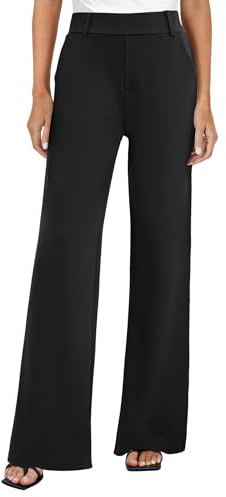 FireSwan Women's Wide Leg Dress Pants High Waisted Stretchy Work Trousers Business Casual Office Pull on Slacks with Pockets Black