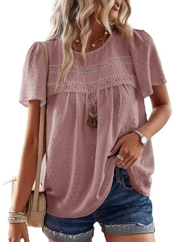 TUUHAW Femme Chemisier Été Léger Oversize Boho Blouse Rose XXL