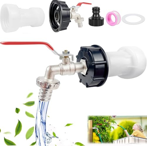 Rubinetto di Uscita ibc, Accessori per Serbatoio d'Acqua da 1000L, Raccordo Cisterna 1000 Litri, per rubinetto da Giardino