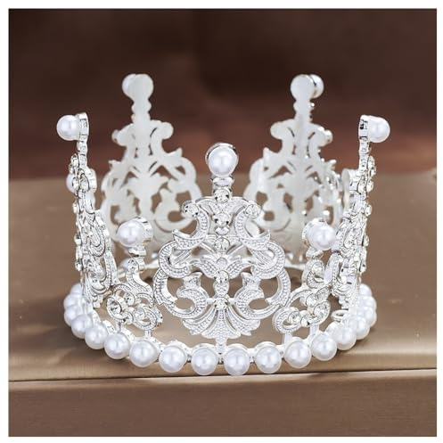 Hrlace Mini corone decorazione per torte con strass e perle, decorazione per torte, corona, copricapo per bambini, ragazze, baby shower, matrimonio, compleanno, festa, argento