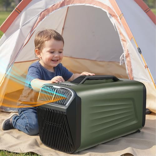 moupeaktain Climatiseur Portable, 5400BTU/5600BTU Climatisation, 4 Modes/3 Vitesses Climatiseur Mobile, Refroidissement/Chauffage 10㎡, pour Camping, Camping-Car, Tente, Petite Pièce,Green