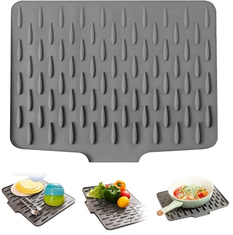 Tappetino scolapiatti, 40x32cm Protezione per piani di lavoro a prova di perdite in silicone resistente al calore e antiscivolo, tappetino scolapiatti pieghevole con struttura scanalata (grigio scuro)