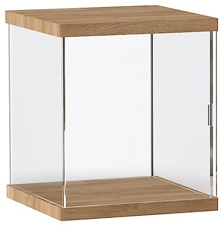 LuminaCreek Acryl-Vitrine mit Holzsockel, transparent, mehrere Größen, for die Aufbewahrung von Sammlerstücken(16x16x18CM)