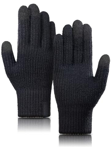 TRENDOUX Warme Handschuhe Herren Damen Winter: Verdickte Merino Wolle Touchscreen Handschuhe, Weich Gefütterte Flauschige Thermohandschuhe Für Kaltes Wetter Radfahren und Fahren – Schwarz XL