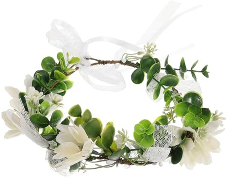 WEKADRIN Blumenkranz Haar mit Daisys und Grünen Blättern Schönes Braut stirnband für Hochzeit Fotografie accessoire Festival Haarschmuck für Damen und Mädchen