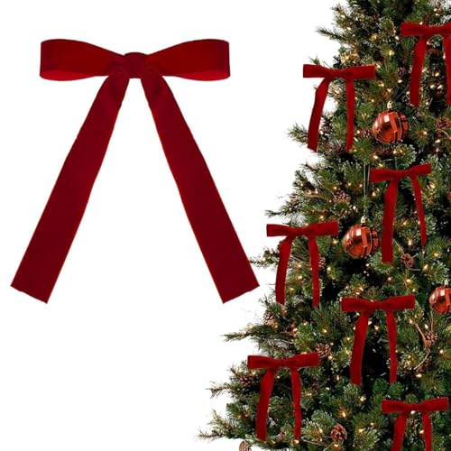 12PCS Red Velvet Bows for Christmas Tree, Bows for Christmas Tree, Garland Red Velvet Bow Ornaments for Christmastree with Gold Twist Ties