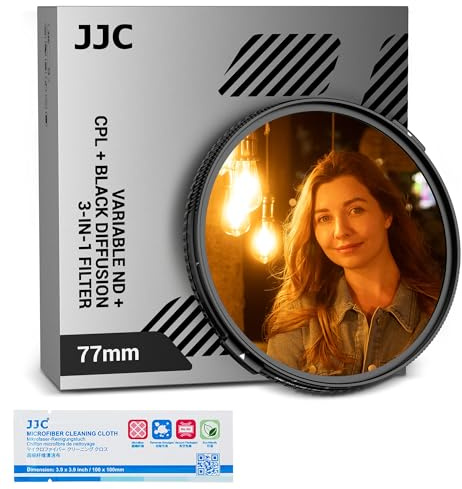 77mm Variable ND & CPL & Black-Mist 1/4 Filter 3 in 1 Function, Variable ND2-32(Stop 1-5), HD Optical Glass Multi-Coated with Lens Cap