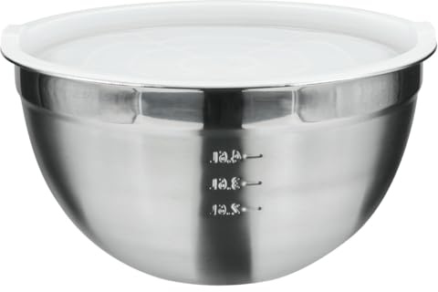 STI Ciotola Bowl in Acciaio Inox con Tappo Ermetico in Polietilene Cucina 30cm 7,5lt con Coperchio