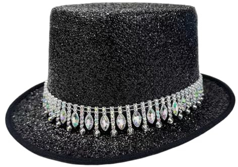 Generisk cylinderhattar, unisex glänsande cosplay huvudbonad med strass, glänsande utklädnadshatt, för vuxna, cosplay, fest, karneval, maskerad och för scenframträdande