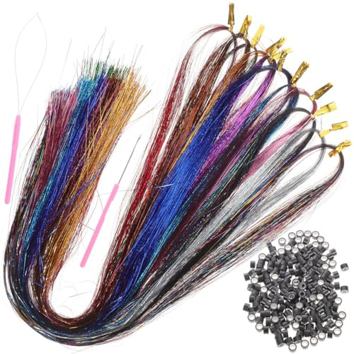 VOSAREA Glitzer mit Flechtwerkzeugen 120cm Bunte Haarverlängerungen Haarglitzersträhnen Satz aus Kunststoff als Modisches Haaraccessoire für Party und Tanz