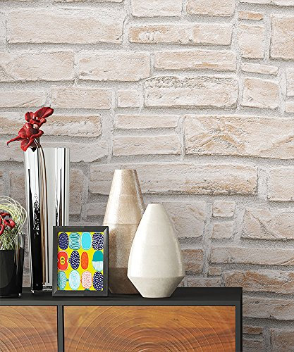 NEWROOM Papier peint pierres brique Beige Mur Pierre Moderne Papier Blanc Loft Industriel
