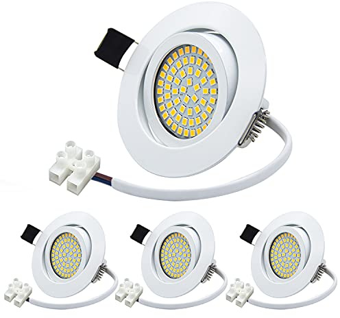 HiBay LED Einbaustrahler 230V 3,5W LED Spot Flach Einbauleuchten Warmweiß Deckenspots Rund Weiß 40° Schwenkbar Einbauspots 4er Set