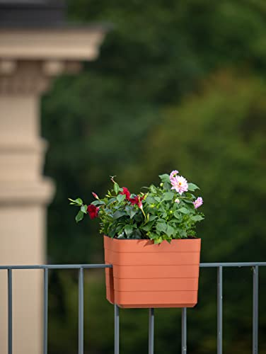 Balkonkasten Geländerkasten Blumenkasten Pflanzkasten für Geländer und Zaun mit Selbstbewässerung (Terrakotta)