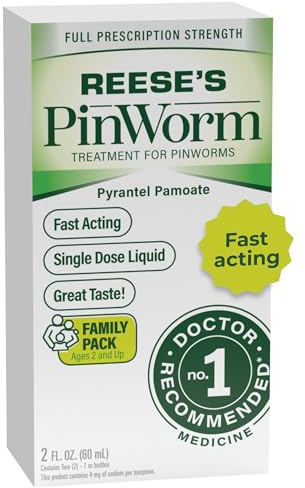 REESE'S PINWORM Medicine Liquid for Entire Family, Full Prescription Strength, 2 Oz, #1 Doctor Recommended Single Dose Pyrantel Pamoate Dewormer for Adults & Kids Ages 2+, Banana Flavor